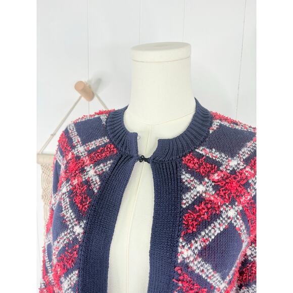 Aerie Chelsea Plaid Cardigan Sweater Jacket Small Shacket Red Navy Blue - Picture 6 of 10